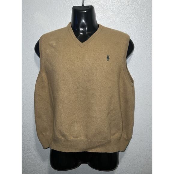 POLO RALPH LAUREN Vest Mens Large Brown Pullover Sweater Casual Preppy Wool - Picture 1 of 7